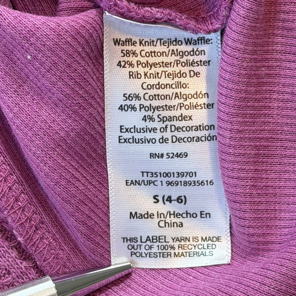 Time and Tru Waffle Knit Top Womens S Purple Good V-Neck Long Sleeve Thermal - Picture 5 of 9